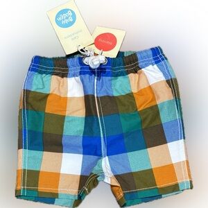 Baby Boden Plaid Swimming Trunks Shorts, size 6-12 months.